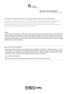 Analyse financière des collectivités locales et incertitude - article ; n°3 ; vol.13, pg 123-139