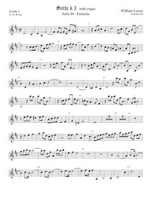 Partition viole de gambe aigue 1,  No.6 pour 3 violes de gambe et orgue par William Lawes