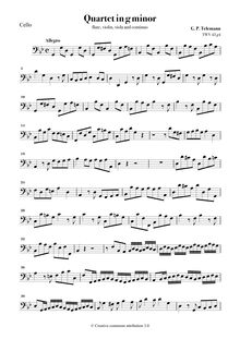 Partition violoncelle, Quartetto, G minor, Telemann, Georg Philipp