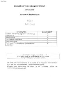 Mathématiques 2000 BTS Contrôle industriel et régulation automatique