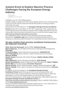 Autumn Event to Explore Massive Process Challenges Facing the European Energy Industry