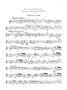 Partition clarinette 1, 2 (A), Francesca da Rimini, Франческа да Римини