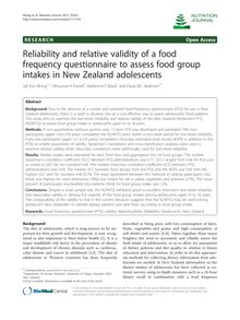 Reliability and relative validity of a food frequency questionnaire to assess food group intakes in New Zealand adolescents