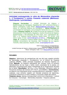 Actividad molusquicida in vitro de Momordica charantia L. (¨Cundeamor¨) contra Fossaria cubensis (Mollusca: Gastropoda: Lymnaeidae).