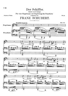 Partition voix + partition de piano, Der Schiffer, D.694, The Boatman