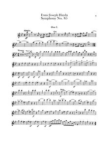 Partition hautbois 1, 2, Symphony No.85 en B♭ major, “La Reine”