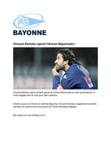 AB Bayonne : Vincent Etcheto rejoint le club