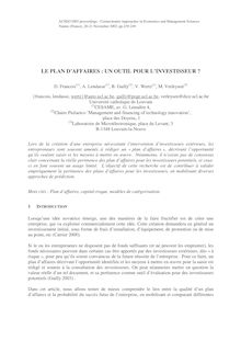 verleyse/papers - LE PLAN D AFFAIRES : UN OUTIL POUR L INVESTISSEUR ?