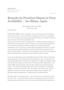 États-Unis - Japon : discours de Barack Obama au Japon
