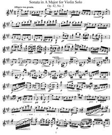 Partition Sonata No.2 en A, 4 violon Solo sonates, Reger, Max