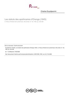 Les statuts des apothicaires d Orange (1645) - article ; n°132 ; vol.40, pg 324-328