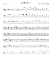 Partition viole de basse 1, basse clef, fantaisies pour 6 violes de gambe par Alfonso Ferrabosco Jr.
