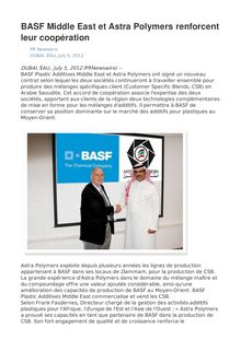 BASF Middle East et Astra Polymers renforcent leur coopération