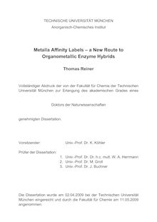 Metalla affinity labels - a new route to organometallic enzyme hybrids [Elektronische Ressource] / Thomas Reiner