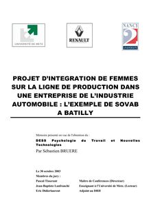 PROJET D INTEGRATION DE FEMMES SUR LA LIGNE DE PRODUCTION DANS UNE ...