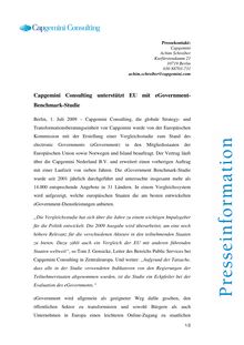 Capgemini Consulting unterstÃ¼tzt EU mit eGovernment- Benchmark-Studie