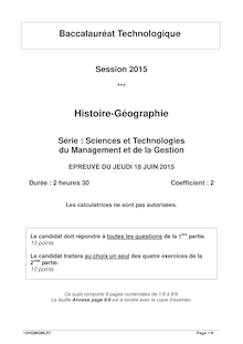 Bac techno 2015 : sujet Histoire-Géographie
