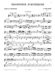 Partition violons II, Rhapsodie d Auvergne, Op.73, Saint-Saëns, Camille