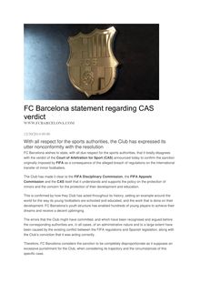 Le FC Barcelone réponds au Tribunal Arbitral du Sport