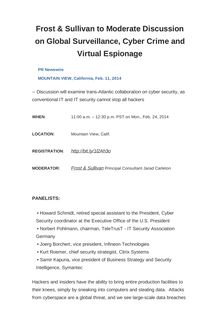 Frost & Sullivan to Moderate Discussion on Global Surveillance, Cyber Crime and Virtual Espionage
