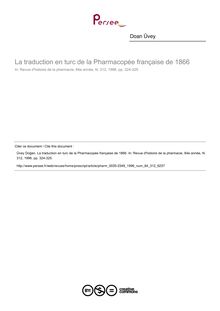 La traduction en turc de la Pharmacopée française de 1866 - article ; n°312 ; vol.84, pg 324-325
