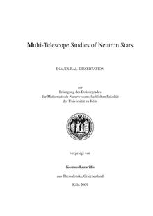 Multi-telescope studies of neutron stars [Elektronische Ressource] / vorgelegt von Kosmas Lazaridis