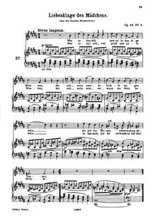 Partition , Liebesklage des Mädchens, 7 chansons, Brahms, Johannes