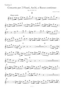 Partition violon I, Concerto pour 2 flûtes en C major, RV 533, C major
