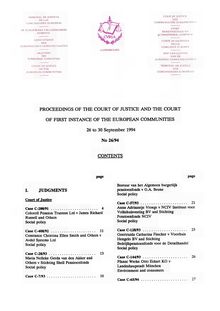 PROCEEDINGS OF THE COURT OF JUSTICE AND THE COURT OF FIRST INSTANCE OF THE EUROPEAN COMMUNITIES. 26 to 30 September 1994 No 26/94
