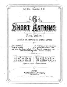 Partition complète, 6 Short hymnes pour 4 voix. Suitable pour Morning et Evening Service par Henry Wilson