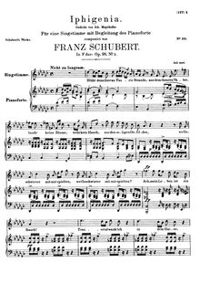 Partition voix + partition de piano, Iphigenia, D.573, Schubert, Franz
