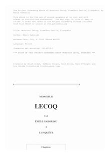 Monsieur Lecoq — Volume 1 par Émile Gaboriau