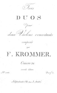 Partition parties complètes, 3 Duos concertants, Krommer, Franz