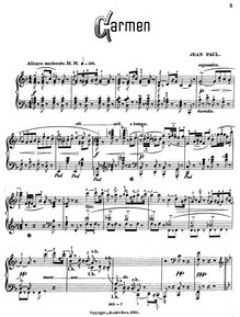 Partition complète, Carmen, Fantasy on Bizet s opéra., Kunkel, Jacob