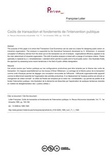 Coûts de transaction et fondements de l intervention publique - article ; n°1 ; vol.71, pg 163-180