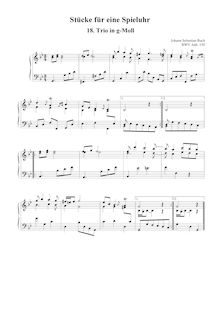 Partition Trio en G minor [BWV Anh.150], 18 pièces pour a Musical Clock