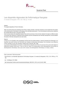 Les disparités régionales de l informatique française - article ; n°456 ; vol.83, pg 173-189