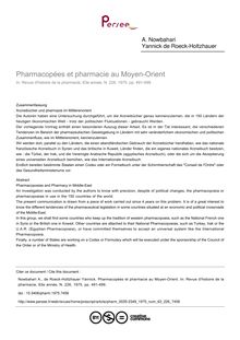 Pharmacopées et pharmacie au Moyen-Orient - article ; n°226 ; vol.63, pg 491-499