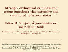 Strongly orthogonal geminals and group functions: size extensive and