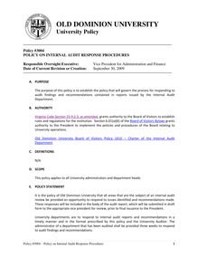 Policy 3004 - Policy on Internal Audit Response  Procedures 9-30-09