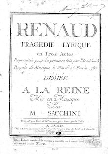Partition complète, Renaud, Sacchini, Antonio