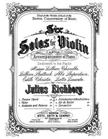 Partition complète, 6 Solos pour violon et Piano, Eichberg, Julius