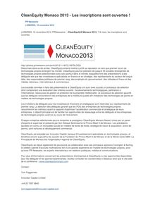 CleanEquity Monaco 2013 - Les inscriptions sont ouvertes !