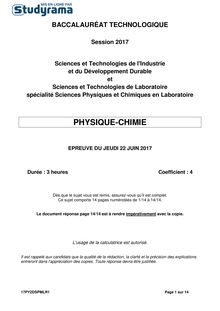 Sujet Bac STI2D/STL SPCL 2017 - Physique-chimie 