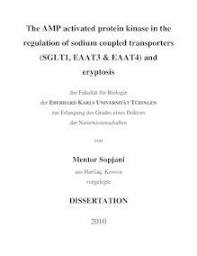 The AMP activated protein kinase in the regulation of sodium coupled transporters (SGLT1, EAAT3 & EAAT4) and eryptosis [Elektronische Ressource] / von Mentor Sopjani