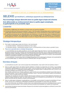 SELEXID (pivmécillinam), antibiotique apparenté aux bêtalactamines - SELEXID SYNTHESE CT12645