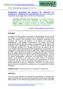 Evaluación sensorial de huevos de codorniz en conserva y composición nutricional (Sensory evaluation of pickled quail eggs and nutritional composition)