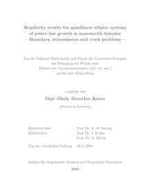 Regularity results for quasilinear elliptic systems of power-law growth in nonsmooth domains [Elektronische Ressource] : boundary, transmission and crack problems / vorgelegt von Dorothee Knees