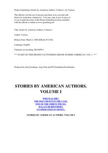 Stories by American Authors, Volume 1