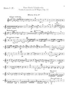 Partition cor 1, 2 (F), violon Concerto, D major, Tchaikovsky, Pyotr